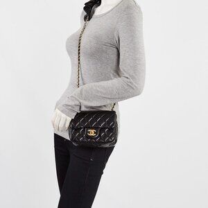 Chanel Black Quilted Lambskin Leather Romance Mini Flap Bag